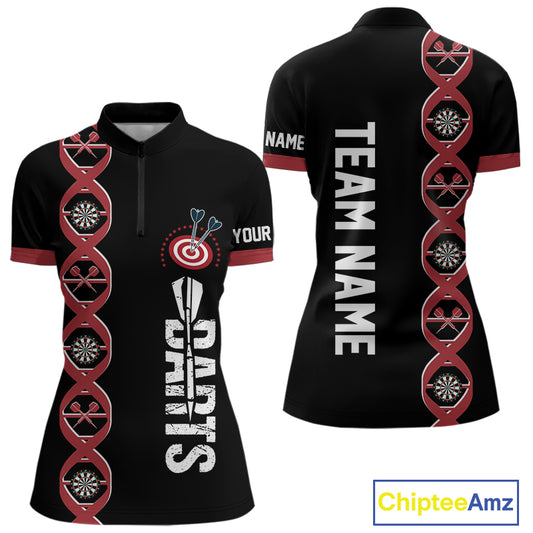 Personalized DNA Darts Shirt For Women Custom Black And Red Funny Darts Jersey Team Polo & 1/4 Zip TDM4617