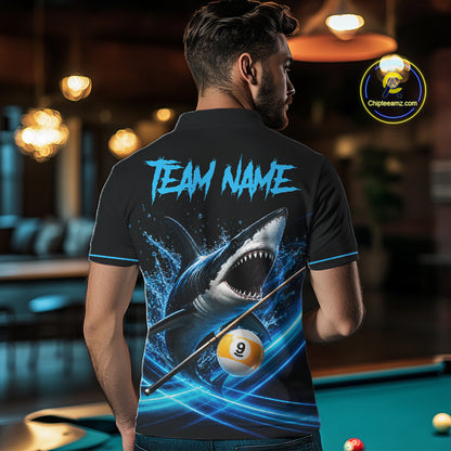 Black And Blue 8 Ball & 9 Ball Shark Billiard League Shirts For Men Custom Pool Team Jersey TDM7300