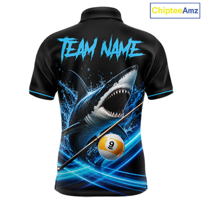 Black And Blue 8 Ball & 9 Ball Shark Billiard League Shirts For Men Custom Pool Team Jersey TDM7300