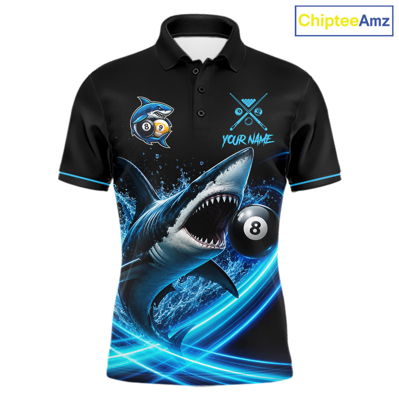 Black And Blue 8 Ball & 9 Ball Shark Billiard League Shirts For Men Custom Pool Team Jersey TDM7300