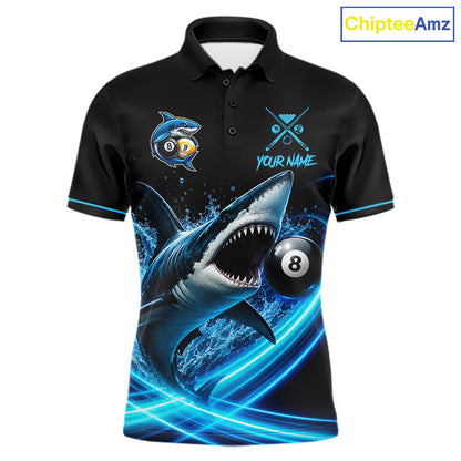 Black And Blue 8 Ball & 9 Ball Shark Billiard League Shirts For Men Custom Pool Team Jersey TDM7300