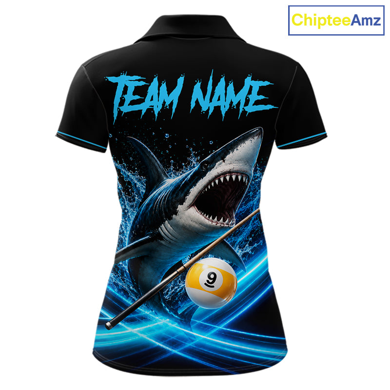 Black And Blue 8 Ball & 9 Ball Shark Billiard League Shirts For Women Custom Pool Team Jersey TDM7300