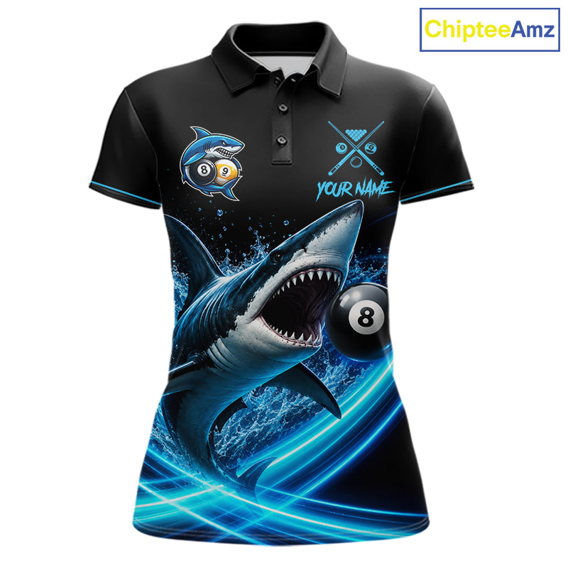 Black And Blue 8 Ball & 9 Ball Shark Billiard League Shirts For Women Custom Pool Team Jersey TDM7300