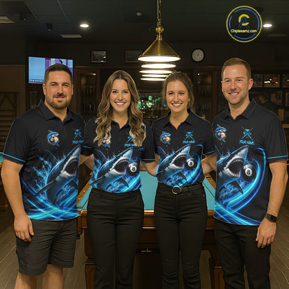 Black And Blue 8 Ball & 9 Ball Shark Billiard League Shirts For Men Custom Pool Team Jersey TDM7300