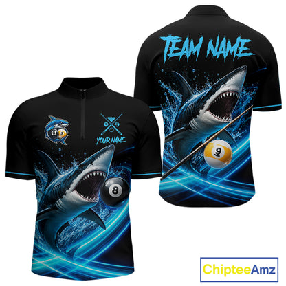 Black And Blue 8 Ball & 9 Ball Shark Billiard League Shirts For Men Custom Pool Team Jersey TDM7300