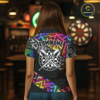 Personalized Rainbow Zig-Zag Pattern Darts Shirts For Women Custom Darts Team Jersey Polo, 1/4 Zip TDM7283