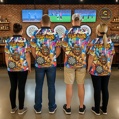 Funny Lion Colorful Graffiti Darts Shirt For Men Custom Darts Team Jersey Polo, Quarter Zip Shirt TDM7285