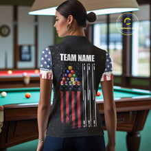 Load image into Gallery viewer, Personalized Grunge American Flag Women's Billiard Shirt, Patriotic Pool Team Shirt Polo &amp; 1/4 Zip TDM5242