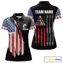 Load image into Gallery viewer, Personalized Grunge American Flag Women's Billiard Shirt, Patriotic Pool Team Shirt Polo &amp; 1/4 Zip TDM5242