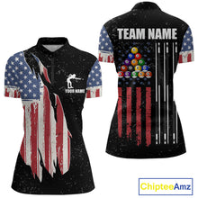 Load image into Gallery viewer, Personalized Grunge American Flag Women's Billiard Shirt, Patriotic Pool Team Shirt Polo &amp; 1/4 Zip TDM5242