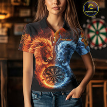 Load image into Gallery viewer, Blue And Orange Water Fire Lion Darts Shirt For Women Custom Lightning Dart Jerseys Polo &amp; 1/4 Zip TDM5249