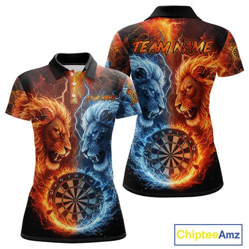 Blue And Orange Water Fire Lion Darts Shirt For Women Custom Lightning Dart Jerseys Polo & 1/4 Zip TDM5249