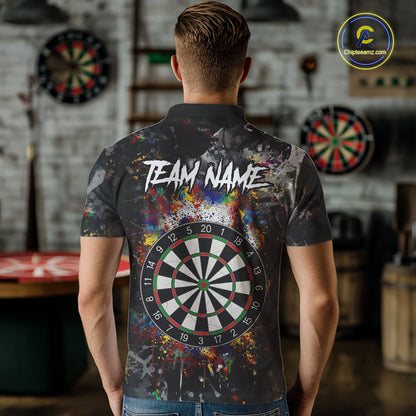 Colorful Grunge Skull Darts Polo & Quarter Zip For Men Custom Darts Team Jersey, Funny Darts Gifts TDM5503