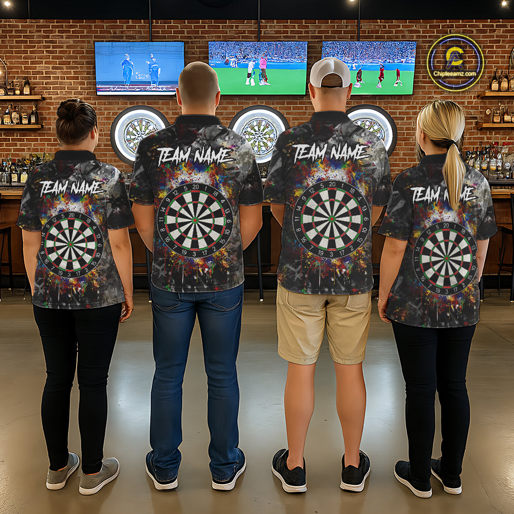 Colorful Grunge Skull Darts Polo & Quarter Zip For Women Custom Darts Team Jersey, Funny Darts Gifts TDM5503