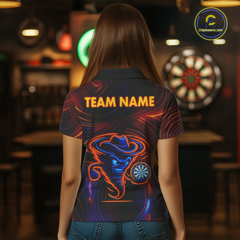Funny Neon Tornado Darts Polo & Quarter Zip For Women Custom Darts Team Jersey, Darts Outfit TDM5505