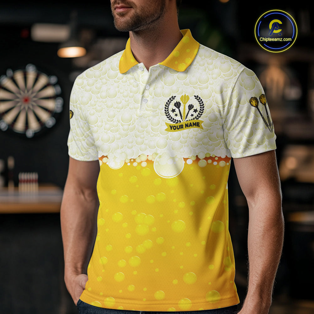 Personalized Yellow Funny Beer Darts Shirt For Men Custom Darts Jersey Team Polo & 1/4 Zip TDM5508