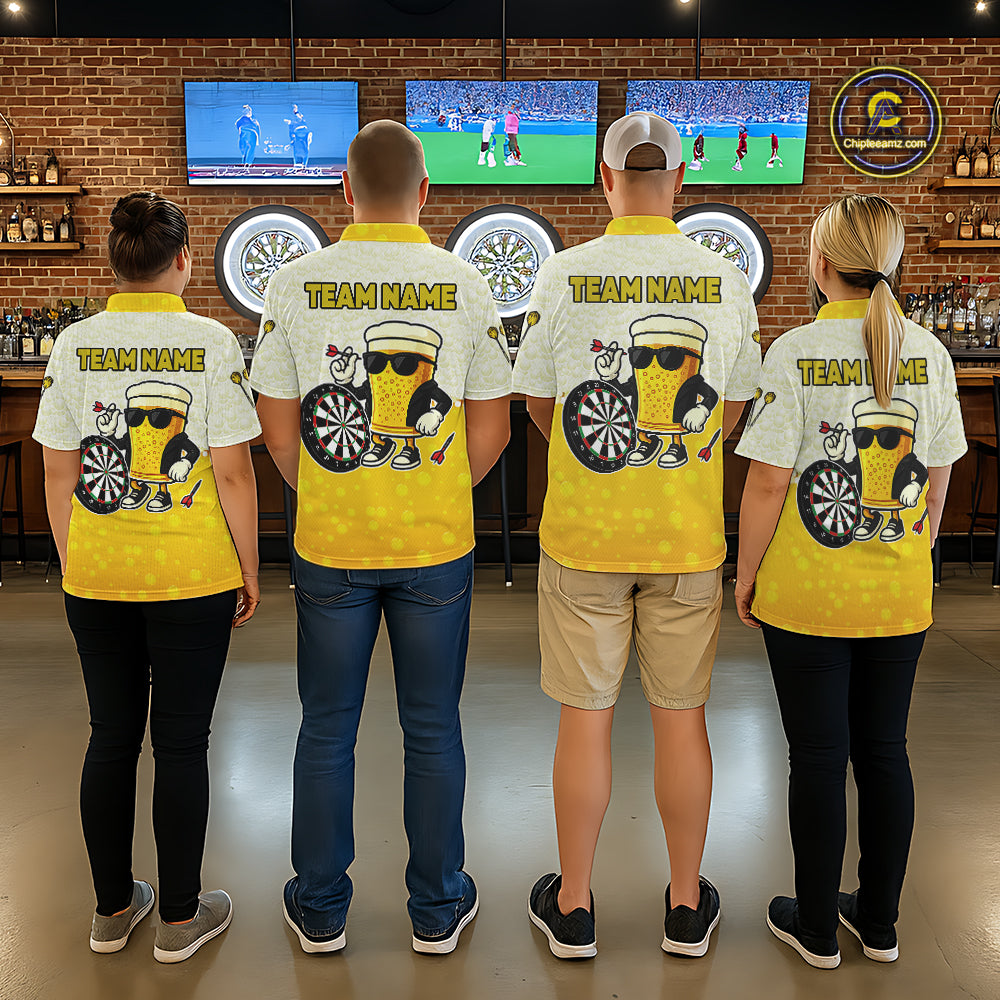 Personalized Yellow Funny Beer Darts Shirt For Women Custom Darts Jersey Team Polo & 1/4 Zip TDM5508
