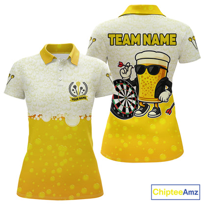 Personalized Yellow Funny Beer Darts Shirt For Women Custom Darts Jersey Team Polo & 1/4 Zip TDM5508