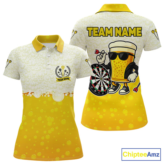 Personalized Yellow Funny Beer Darts Shirt For Women Custom Darts Jersey Team Polo & 1/4 Zip TDM5508