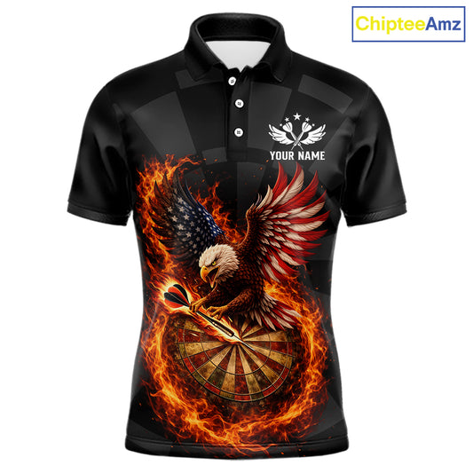 Personalized Fire Flame US Flag Eagle Darts Shirt For Men Custom Darts Jersey Team Polo & 1/4 Zip TDM5760