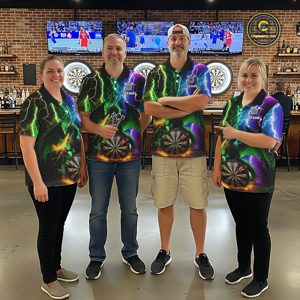 Colorful Lightning Dragon Darts Shirt For Men Custom Darts League Jersey Team Polo & 1/4 Zip TDM5761