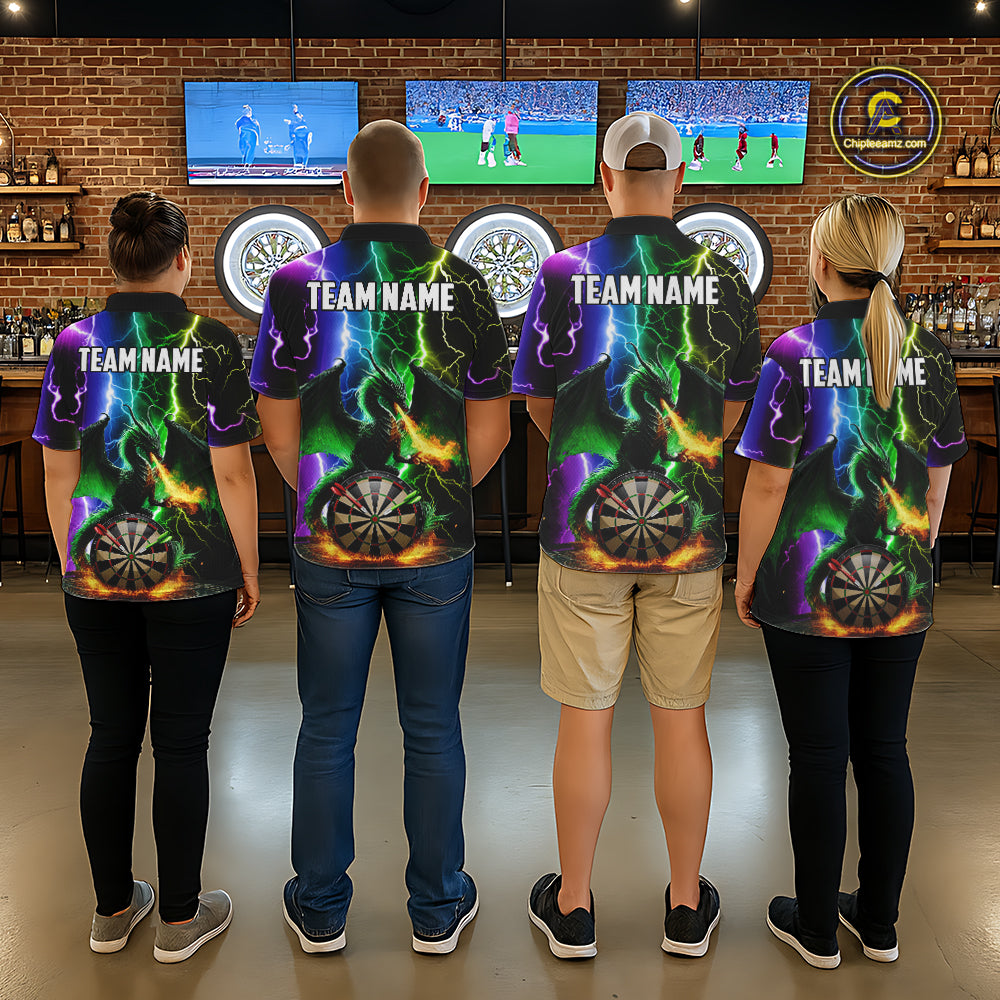 Colorful Lightning Dragon Darts Shirt For Men Custom Darts League Jersey Team Polo & 1/4 Zip TDM5761