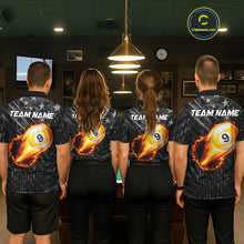 Load image into Gallery viewer, Black US Flag 9 Ball Fire Billiard Shirt For Men Custom Billiard Team Jersey Polo &amp; 1/4 Zip TDM6123