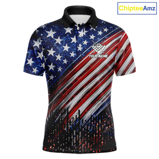 American Flag Fire 8 Ball Pool Billiard Shirt For Men Custom Billiard Team Jersey Polo & 1/4 Zip TDM6124