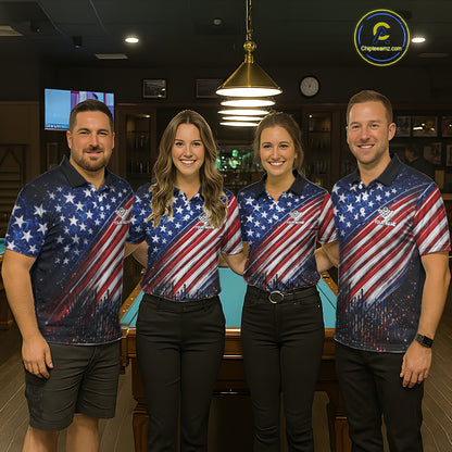 American Flag Fire 8 Ball Pool Billiard Shirt For Men Custom Billiard Team Jersey Polo & 1/4 Zip TDM6124