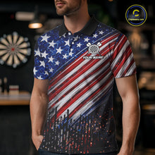 Load image into Gallery viewer, American Flag Fire Flame Darts Shirt For Men Custom Patriotic Darts Jersey Team Polo &amp; 1/4 Zip TDM6125