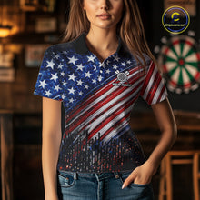 Load image into Gallery viewer, American Flag Fire Flame Darts Shirt For Women Custom Patriotic Darts Jersey Team Polo &amp; 1/4 Zip TDM6125