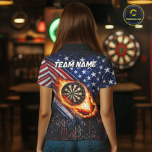 Load image into Gallery viewer, American Flag Fire Flame Darts Shirt For Women Custom Patriotic Darts Jersey Team Polo &amp; 1/4 Zip TDM6125