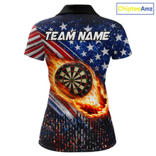 Load image into Gallery viewer, American Flag Fire Flame Darts Shirt For Women Custom Patriotic Darts Jersey Team Polo &amp; 1/4 Zip TDM6125