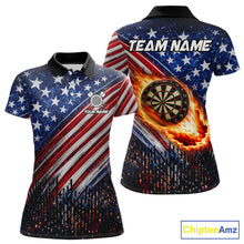 Load image into Gallery viewer, American Flag Fire Flame Darts Shirt For Women Custom Patriotic Darts Jersey Team Polo &amp; 1/4 Zip TDM6125
