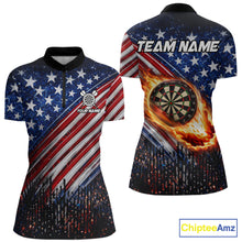 Load image into Gallery viewer, American Flag Fire Flame Darts Shirt For Women Custom Patriotic Darts Jersey Team Polo &amp; 1/4 Zip TDM6125
