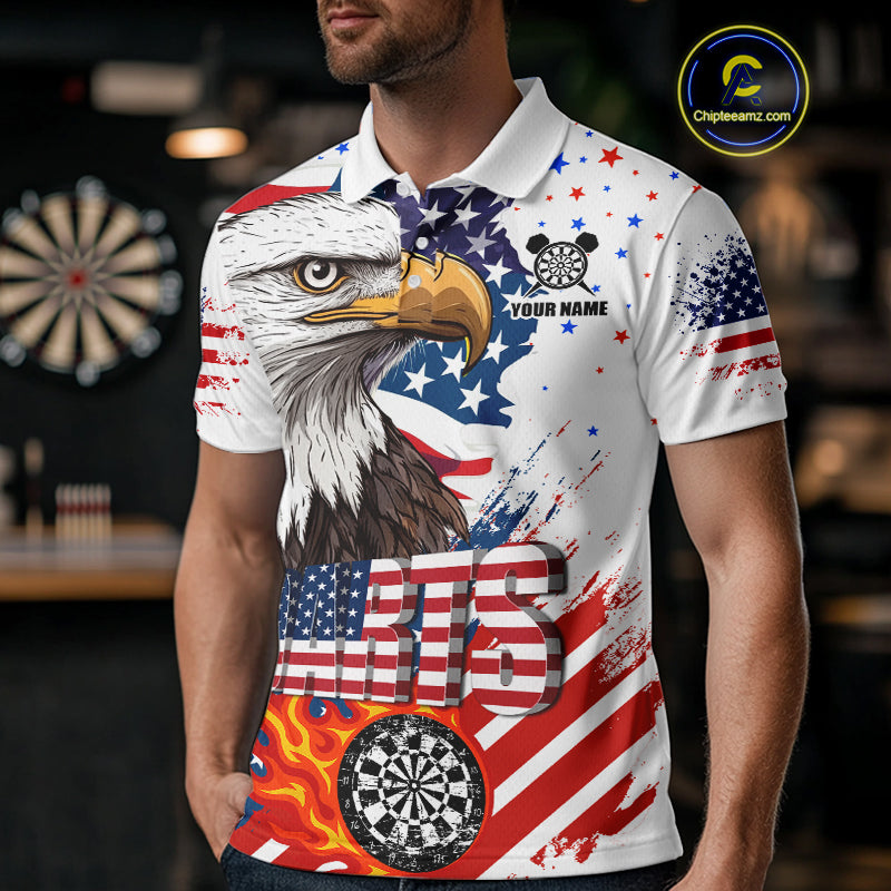 American Flag Eagle Dart Shirt For Men – 3D Dartboard Fire Flame Custom Patriotic Dart Team Jersey TDM4036