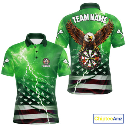 Green Lightning American Flag Eagle Dart Shirt With Pocket Option For Men TDM6552