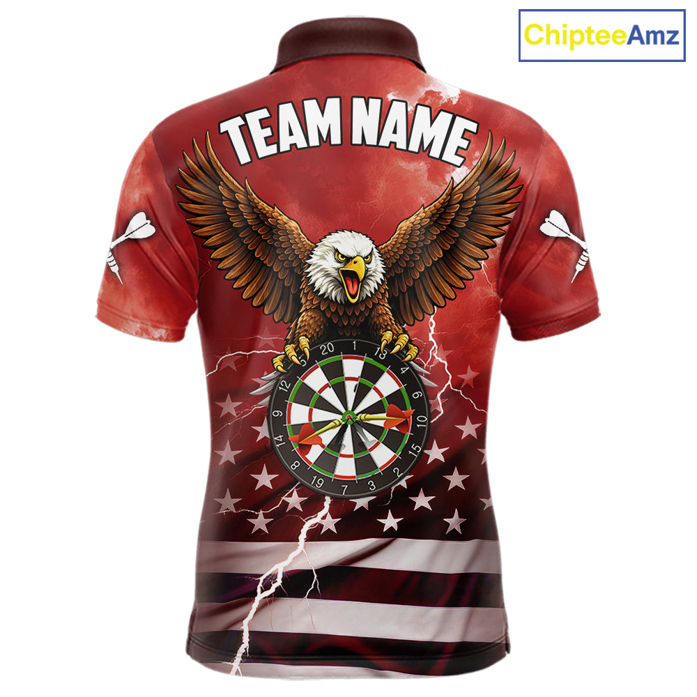 Red Lightning American Flag Eagle Dart Shirt With Pocket Option For Men TDM6553