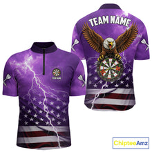 Load image into Gallery viewer, Purple Lightning American Flag Eagle Dart Shirt With Pocket Option For Men TDM6554