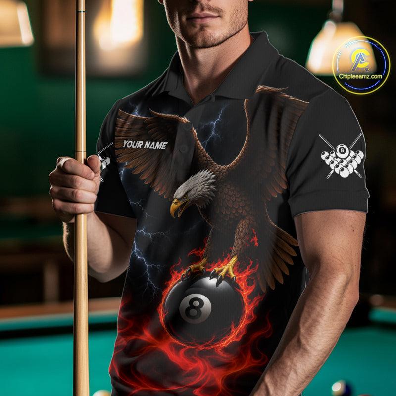Red Flaming Eagle 8 Ball Pool Billiard Shirts For Men Custom Billiard Team Jersey Polo & 1/4 Zip TDM6560