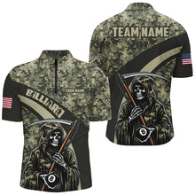Load image into Gallery viewer, Personalized Grim Reaper Green Camo Billiard Shirts For Men Custom Military Billiard Jerseys TDM2062