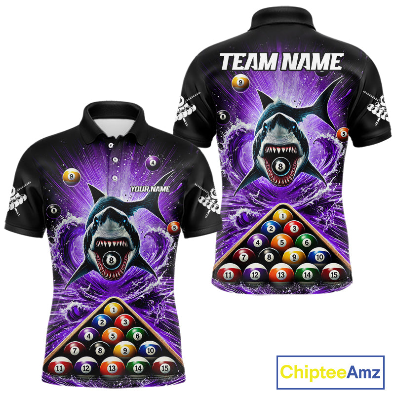 Personalized Purple 8 Ball Pool And Shark Billiard Shirts For Men, Billiard League Team Jersey TDM7291