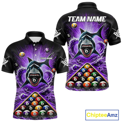 Personalized Purple 8 Ball Pool And Shark Billiard Shirts For Men, Billiard League Team Jersey TDM7291