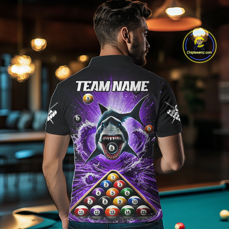 Personalized Purple 8 Ball Pool And Shark Billiard Shirts For Men, Billiard League Team Jersey TDM7291
