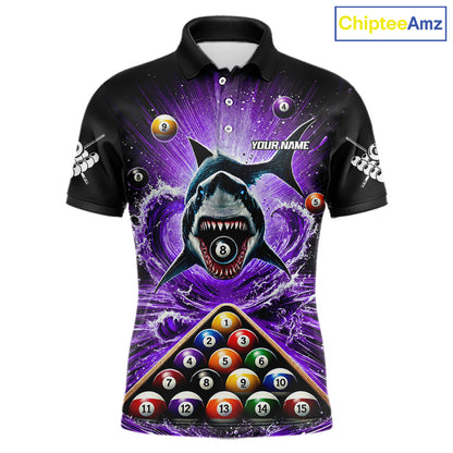 Personalized Purple 8 Ball Pool And Shark Billiard Shirts For Men, Billiard League Team Jersey TDM7291
