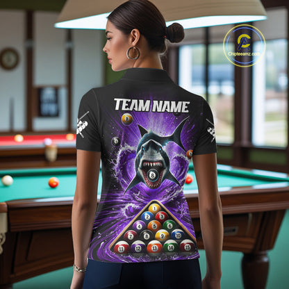 Personalized Purple 8 Ball Pool And Shark Billiard Shirts For Women, Billiard League Team Jersey TDM7291