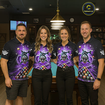 Personalized Purple 8 Ball Pool And Shark Billiard Shirts For Men, Billiard League Team Jersey TDM7291
