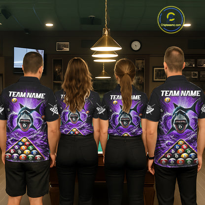 Personalized Purple 8 Ball Pool And Shark Billiard Shirts For Men, Billiard League Team Jersey TDM7291