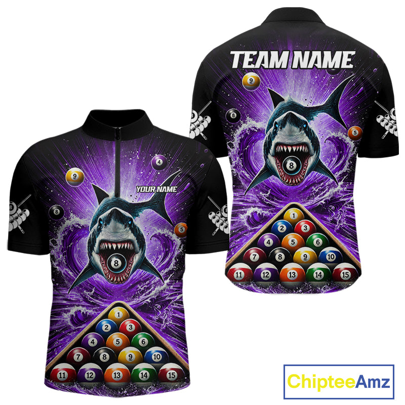 Personalized Purple 8 Ball Pool And Shark Billiard Shirts For Men, Billiard League Team Jersey TDM7291