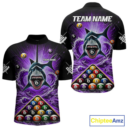 Personalized Purple 8 Ball Pool And Shark Billiard Shirts For Men, Billiard League Team Jersey TDM7291